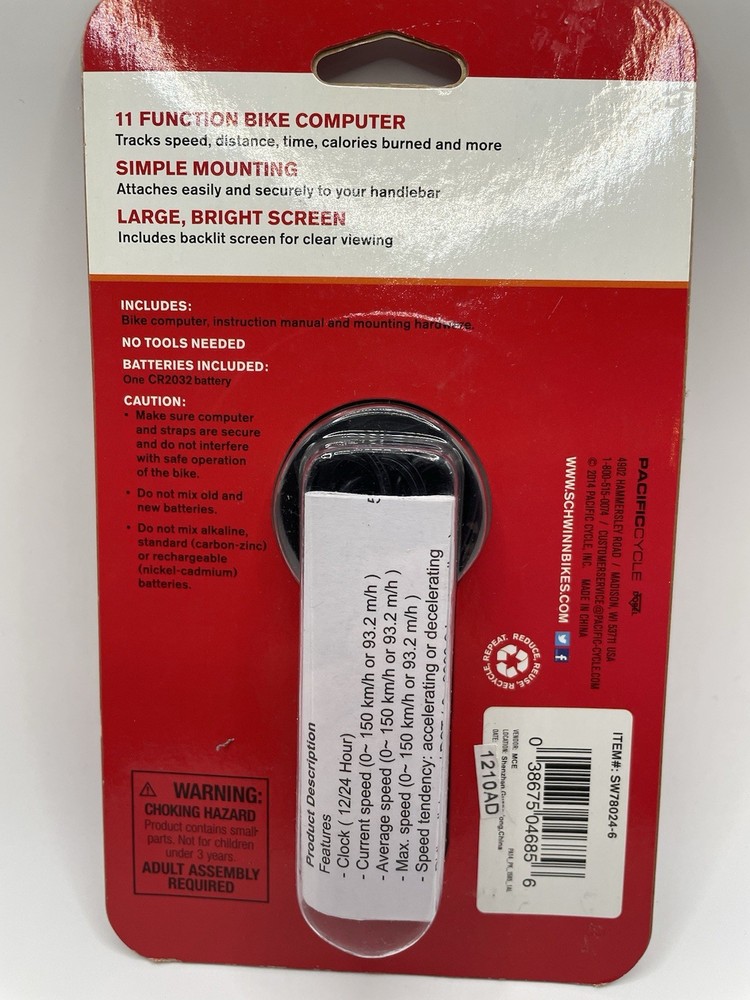 New Schwinn Wired Basic Computer - Calorie Burn Tracker -Measures Distance/Speed