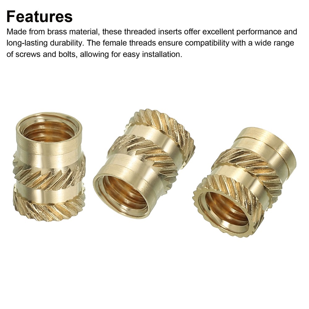 20pcs M8 Threaded Inserts Metric Knurled Nuts Brass Heat-Set Inserts