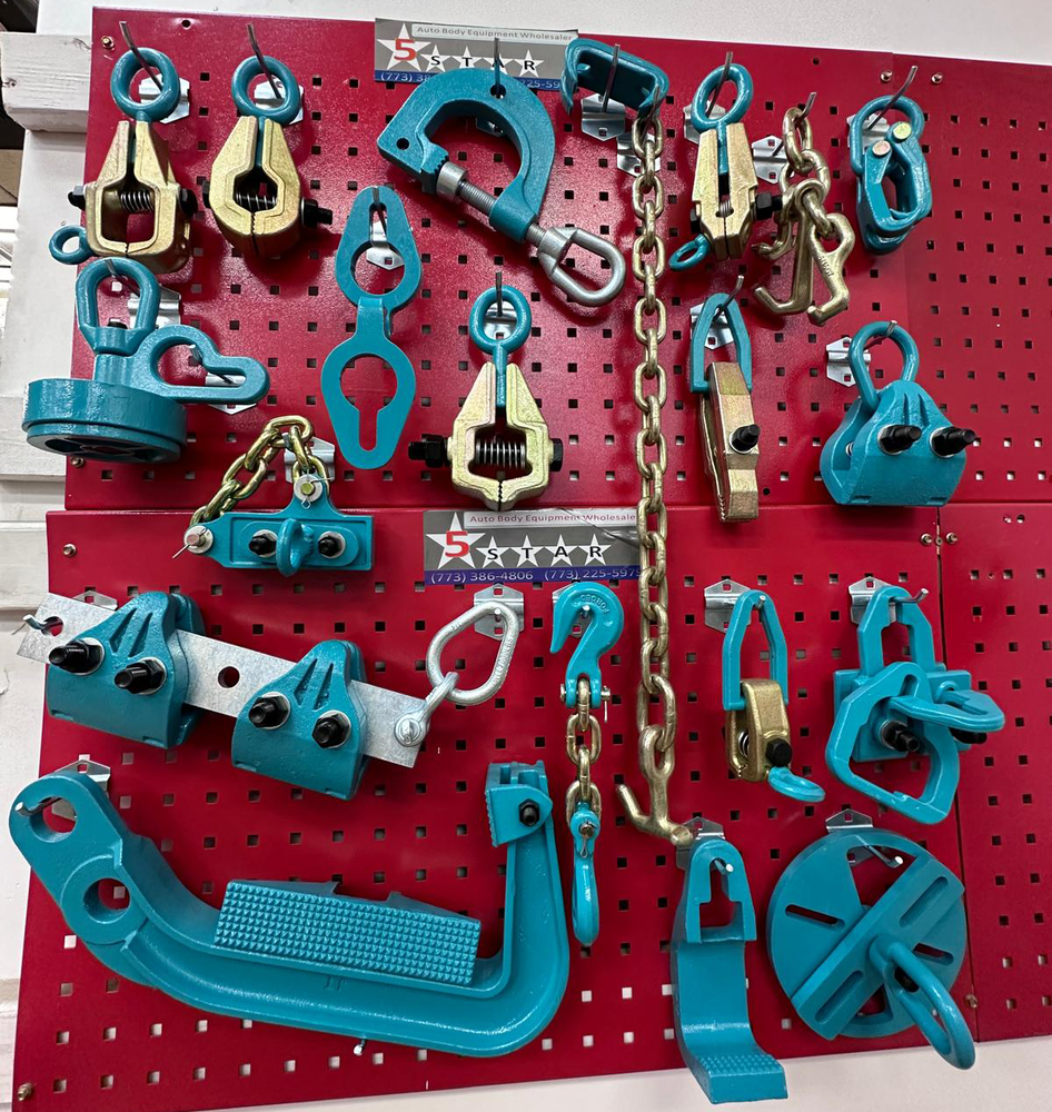 22 PIECE AUTO BODY FRAME MACHINE PULLING TOOLS & CLAMPS VALUE SET
