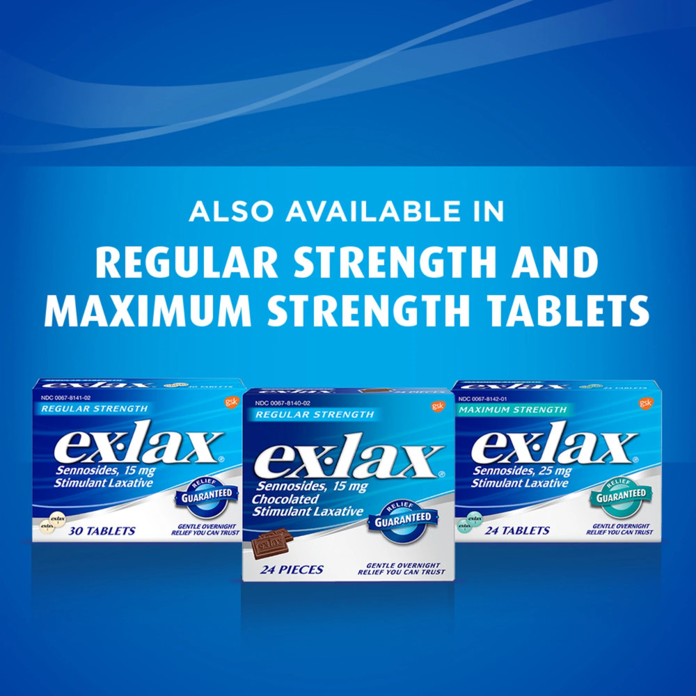 Ex-Lax Regular Strength Chocolated Stimulant Laxative Constipation Relief, 24 Ct