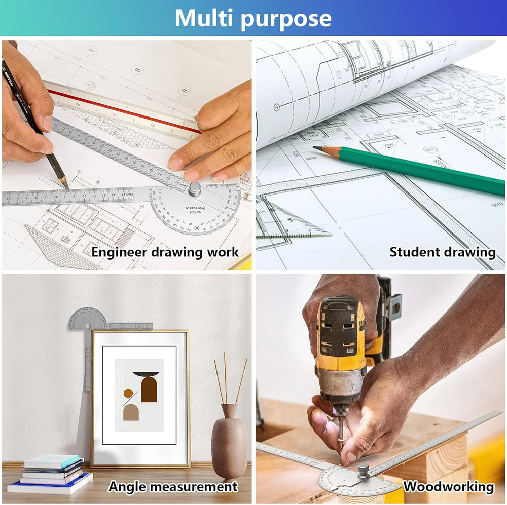 Stainless Steel Protractor 180 Degrees Two Arm Ruler Adjustable Angle Protractor