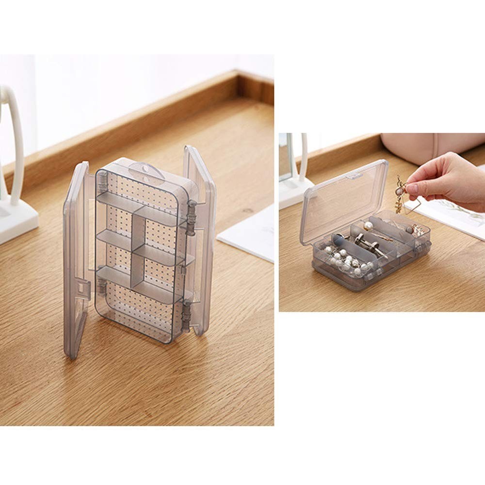 2Pcs Grey Double Layer Plastic Jewelry Box Organizer Storage Container for Ea...