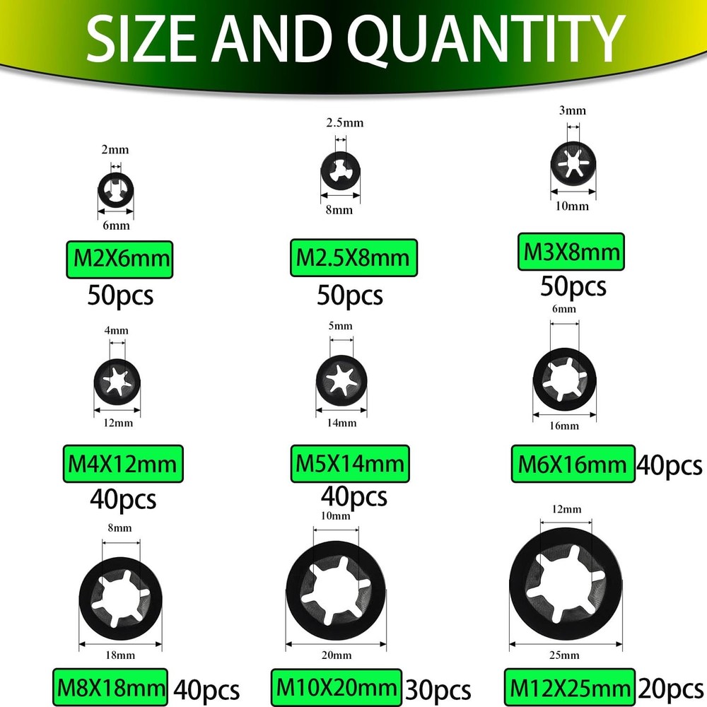 "360-Piece Internal Tooth Lock Washer Assortment Kit - 9 Sizes Fasteners"