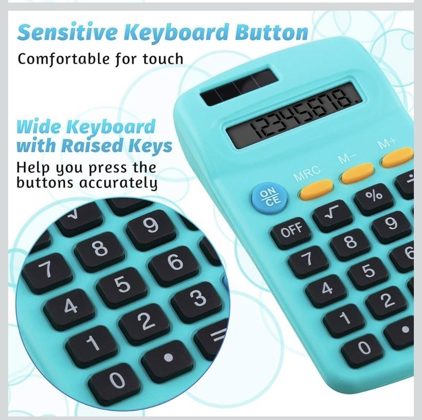 Small Mini Pocket Calculator 8 Digit Display Office Solar Battery Handheld - RED