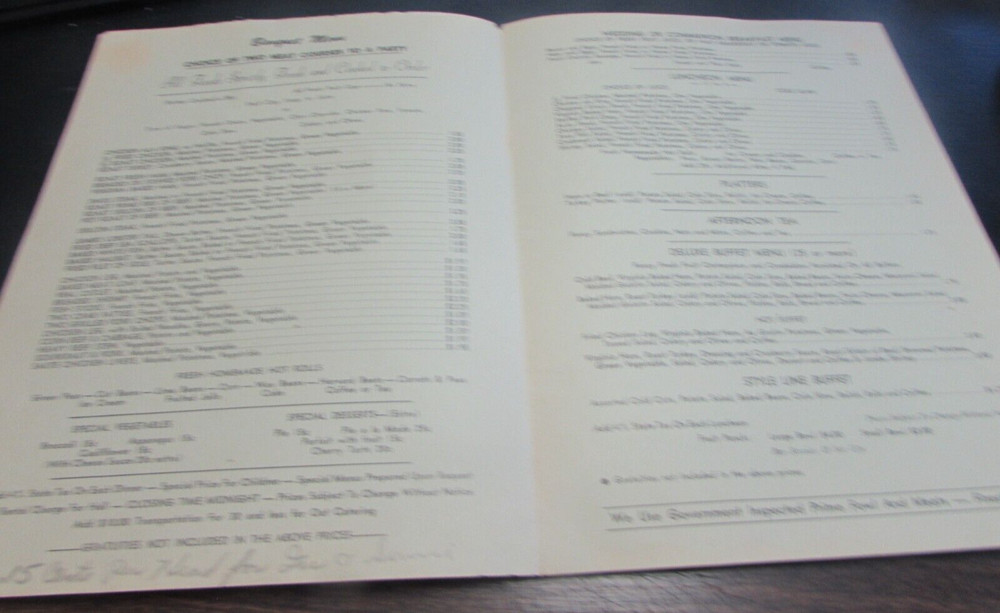 ORIGINAL - THE DEITRICK - CATERERS - SCRANTON PA - MENU