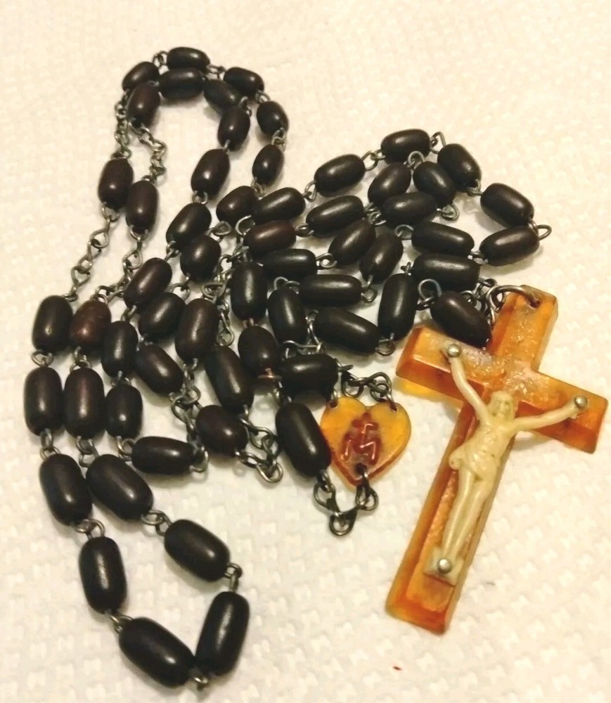 Antique Irish Rosary Butterscotch Bakelite Crucifix Cross Excellent Condition