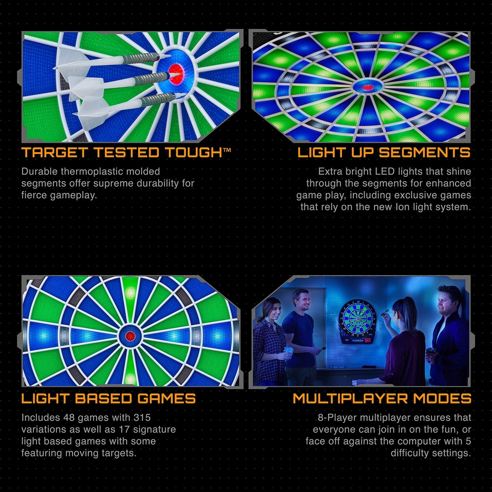 Viper Ion Electronic Dartboard, Illuminated Segments, Light Based Games, Green