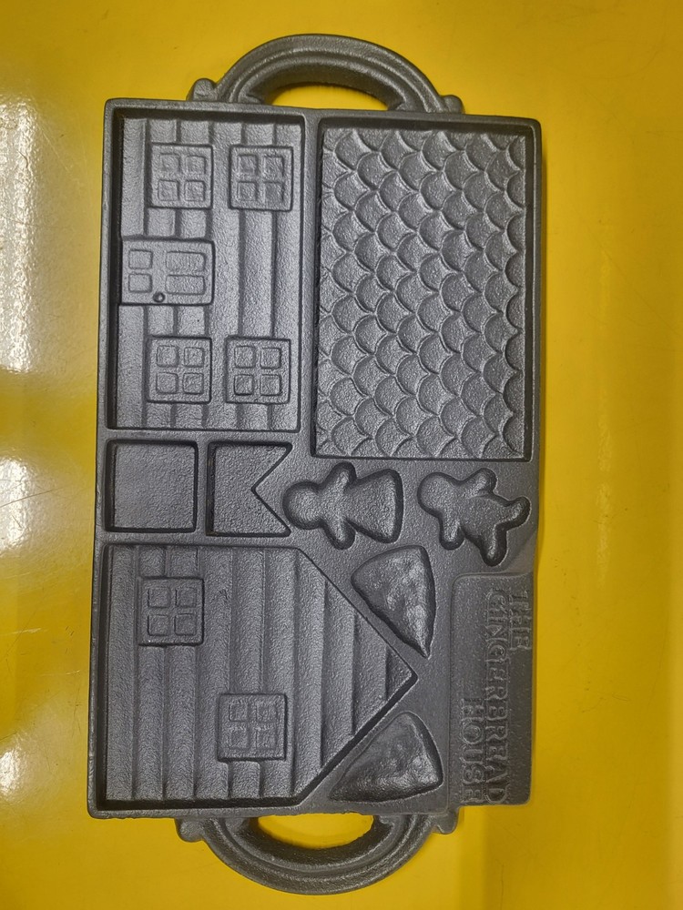John Wright Cast Iron Gingerbread House Baking Mold Two Sides.
