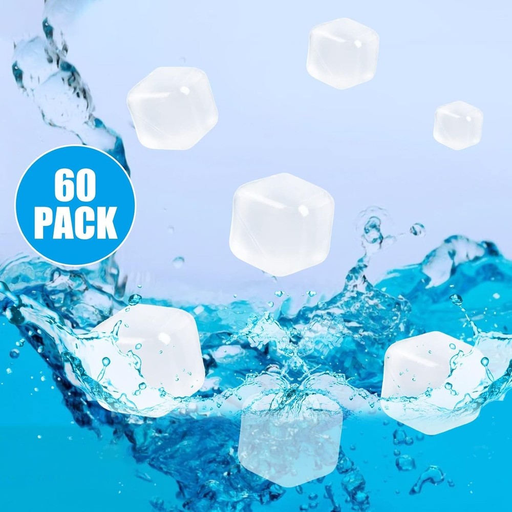 60 Pack Reusable Ice Cube for Drinks, Refreezable Plastic Ice Cubes Without