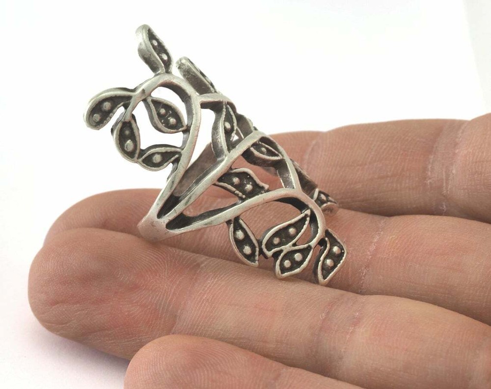 Leaf Adjustable Ring Antique Silver Plated brass 18mm 8US inner size Adjust 4316