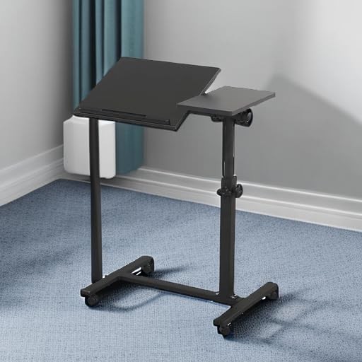 Overbed Bedside Desk Mobile Rolling Laptop Stand Tilting Overbed Table with W...