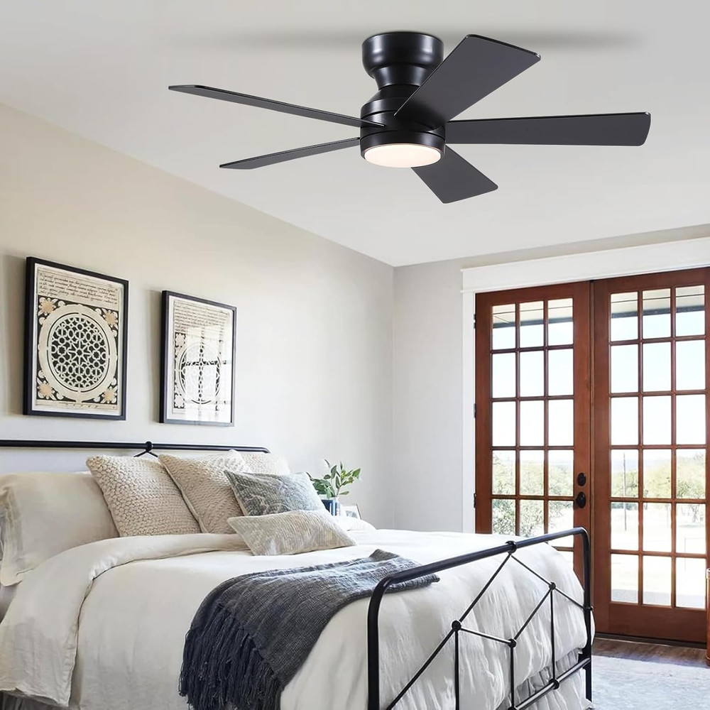 46 In Ceiling Fan with Light Remote Flush Mount 6 Speed Dimmable LED Black