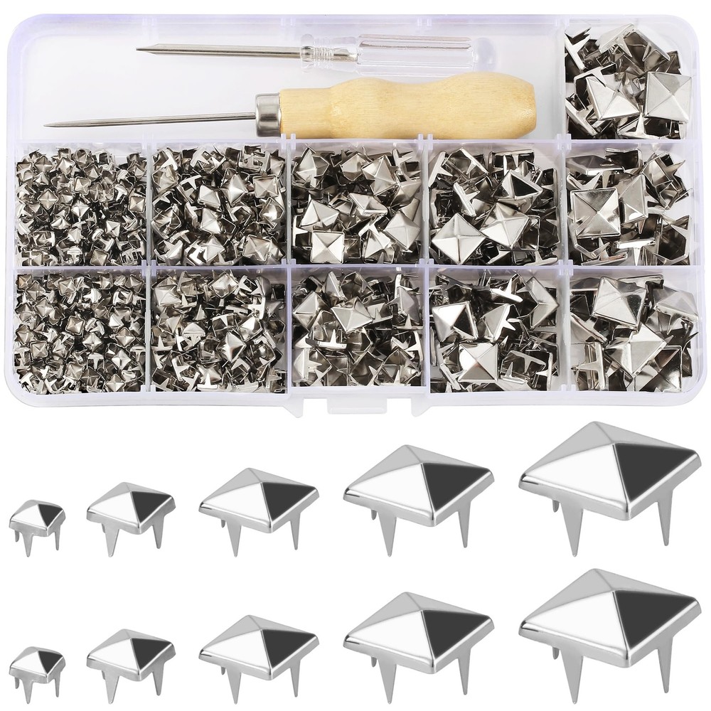 968 Pcs Assorted Sizes Square Pyramid Studs Prong Studs for Clothing Leather ...