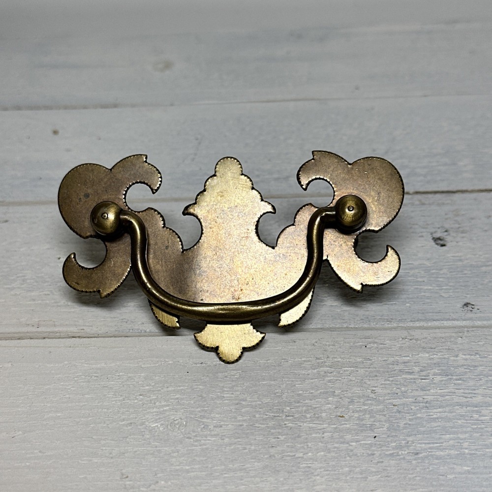 Flat Bat Drop Bail Pull Handle Solid Dark Aged Brass 2-1/2" Centers Vintage