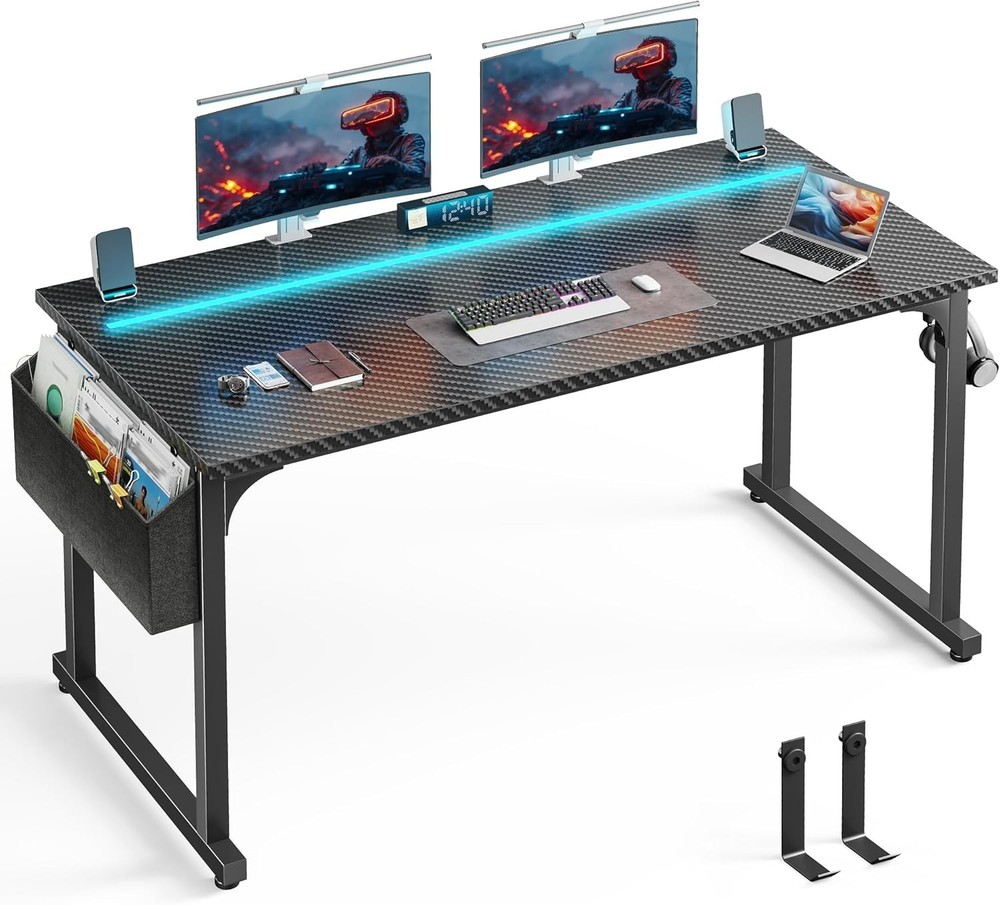 55 Inch Small Space Office Home Computer Desk LED Light Study Desk Writing Table