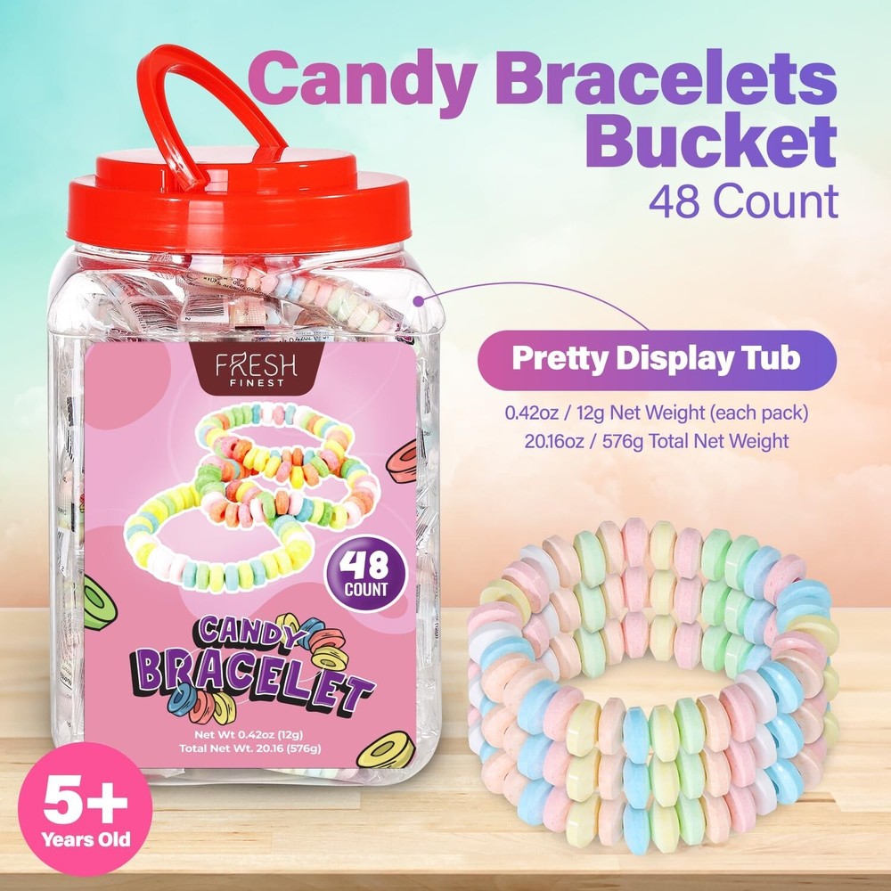 48-Count Bulk Candy Bracelets - Individually Wrapped Novelty Candy ⭐️⭐️⭐️⭐️⭐️