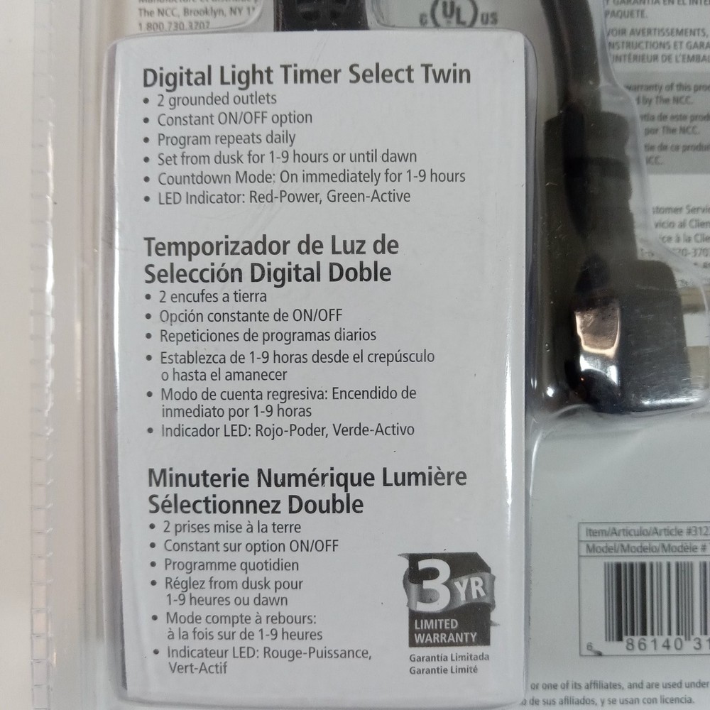 Stanley TM502 Digital Light Timer Select Twin 2-Outlet Photocell Timer