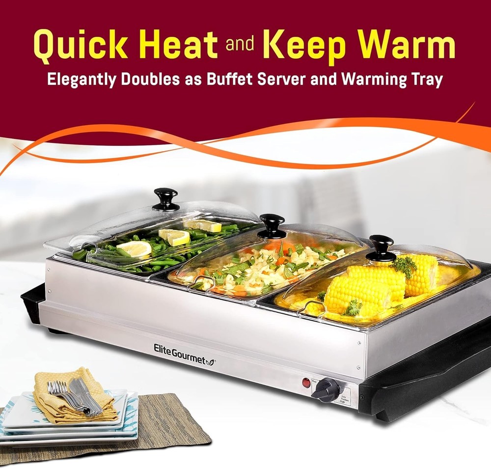 Electric Buffet Server, 3 Trays, Stainless*