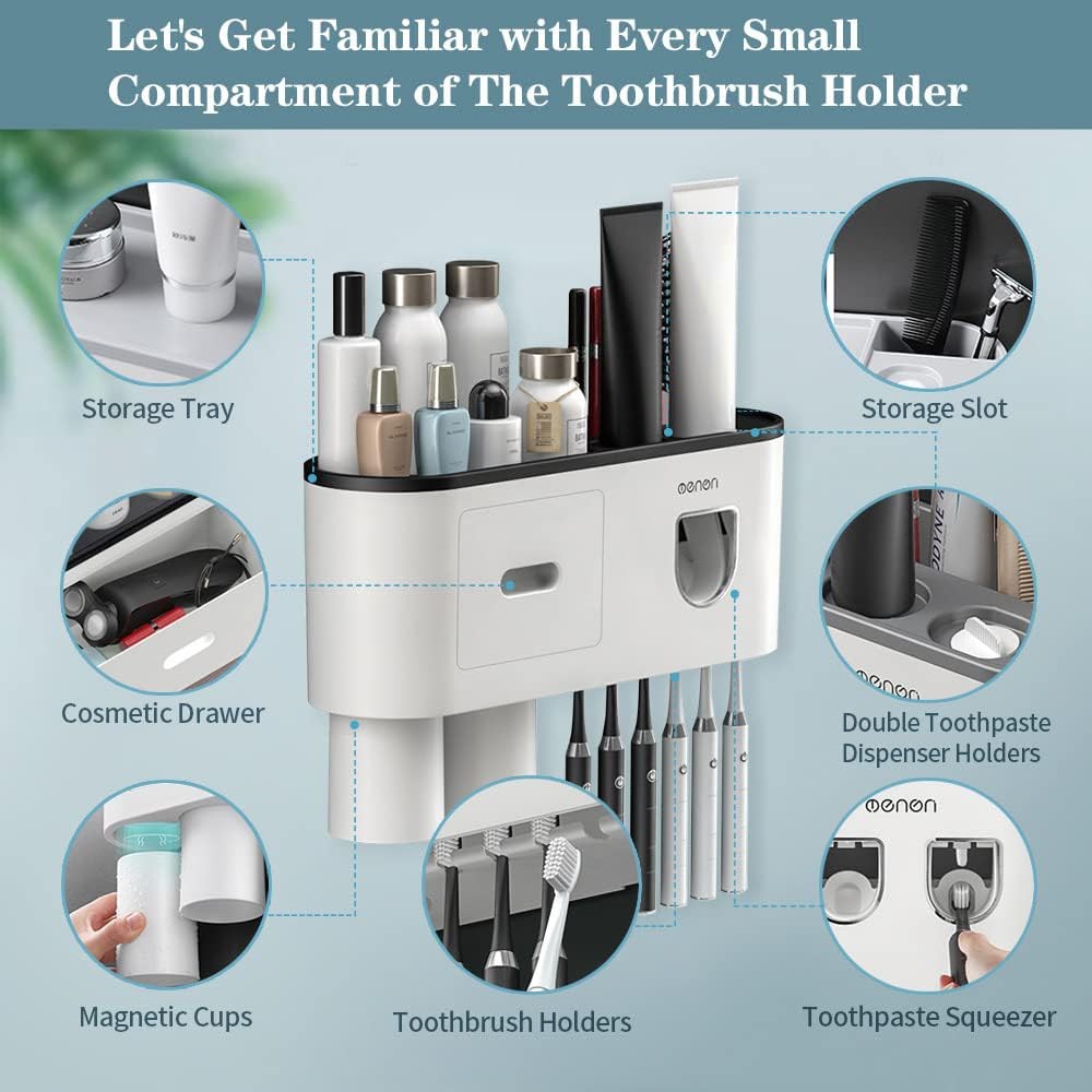 Toothbrush Holders Wall Mounted, Toothbrush Holder with Automatic Toothpaste ...