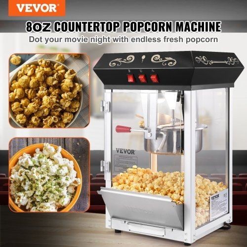 Popcorn Maker 850W Popcorn Popper Machine 8 Oz Kettle Makes 48 Cups per Batch