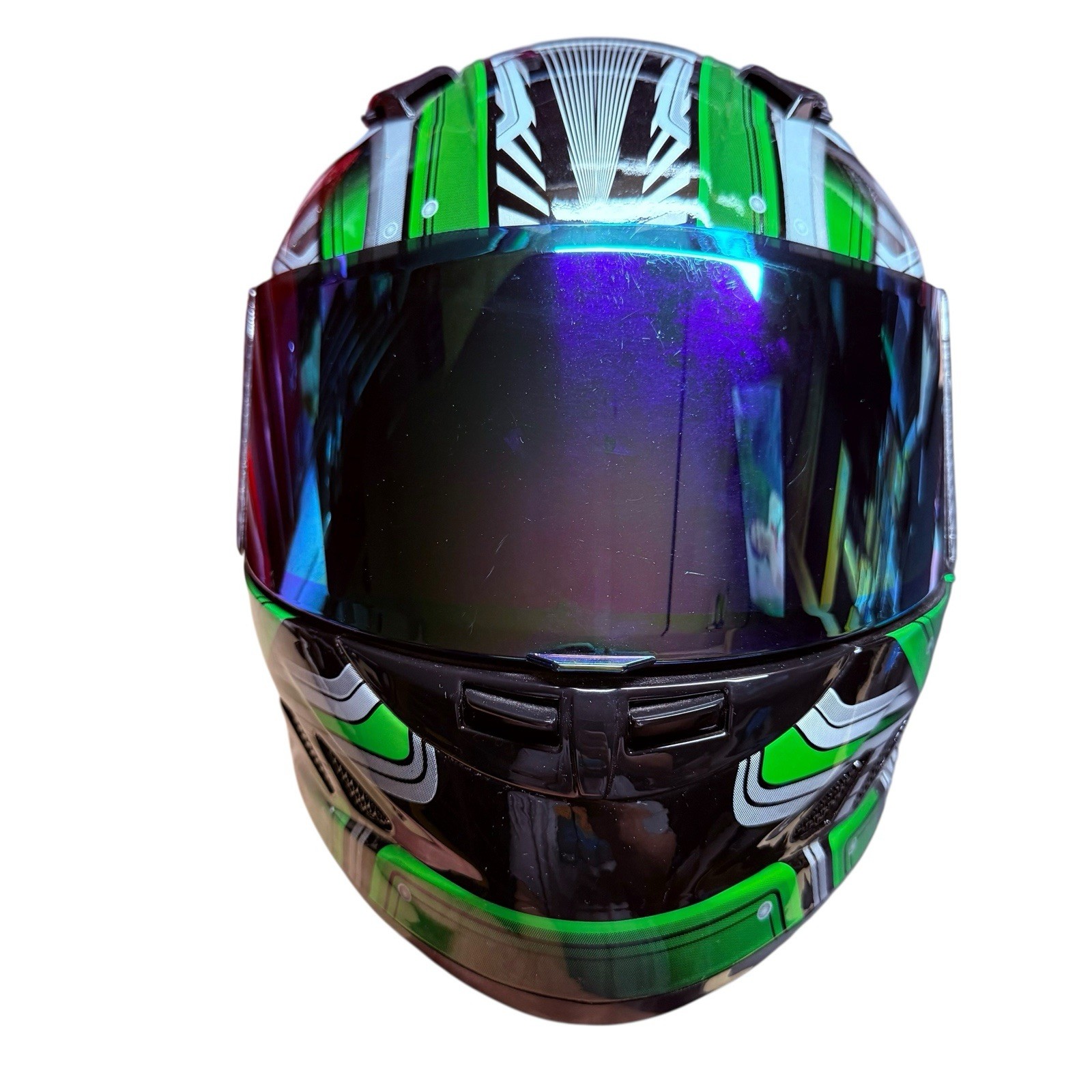 1STORM Motorcycle Bike Full Face Helmet Mechanic Skull Green Large