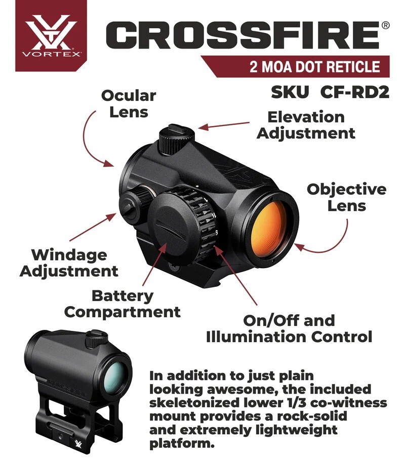 Vortex Optics Crossfire Red Dot Sight CF-RD2 with Free Hat Camo Forest Bundle