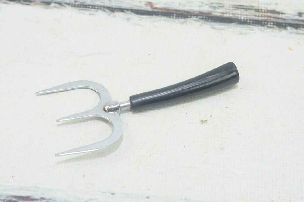 Vintage . Stainless With Black Bakelite Handle Carving Meat Fork Serving Tool