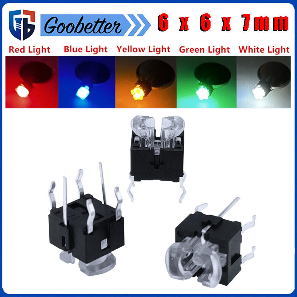 LED Illuminated Switch Momentary Push Button Tactile SPST Micro PCB 6 x 6 x 7mm