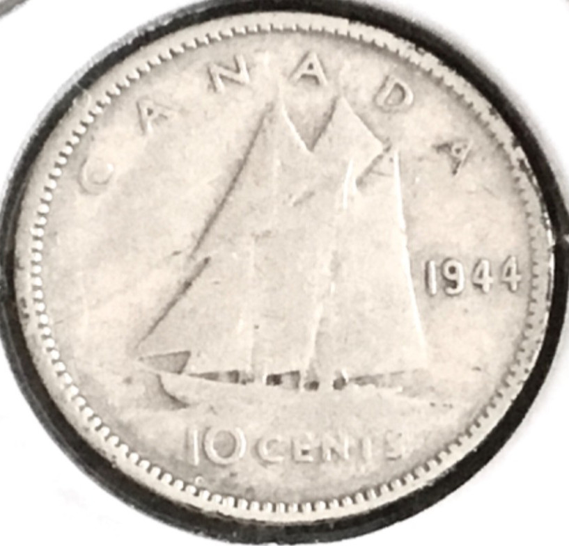 1944 Canada 10 Cents 80% Silver KM #34