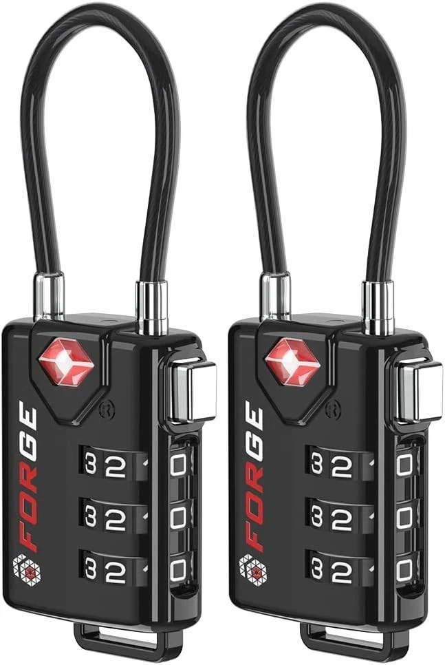 TSA Approved Cable Luggage Locks, Re-settable Combination with Black 2 Pack