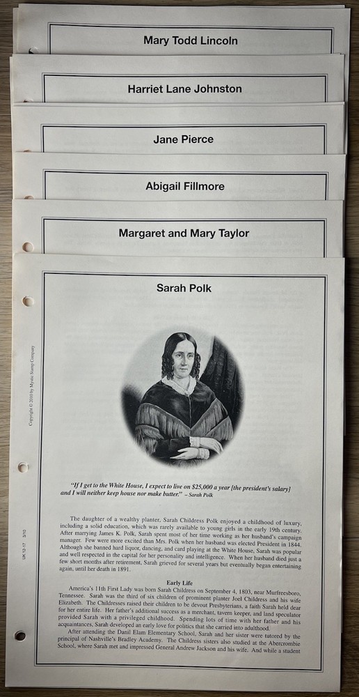 Heritage Collection American First Ladies Collection Album Inserts + 70 Stamps