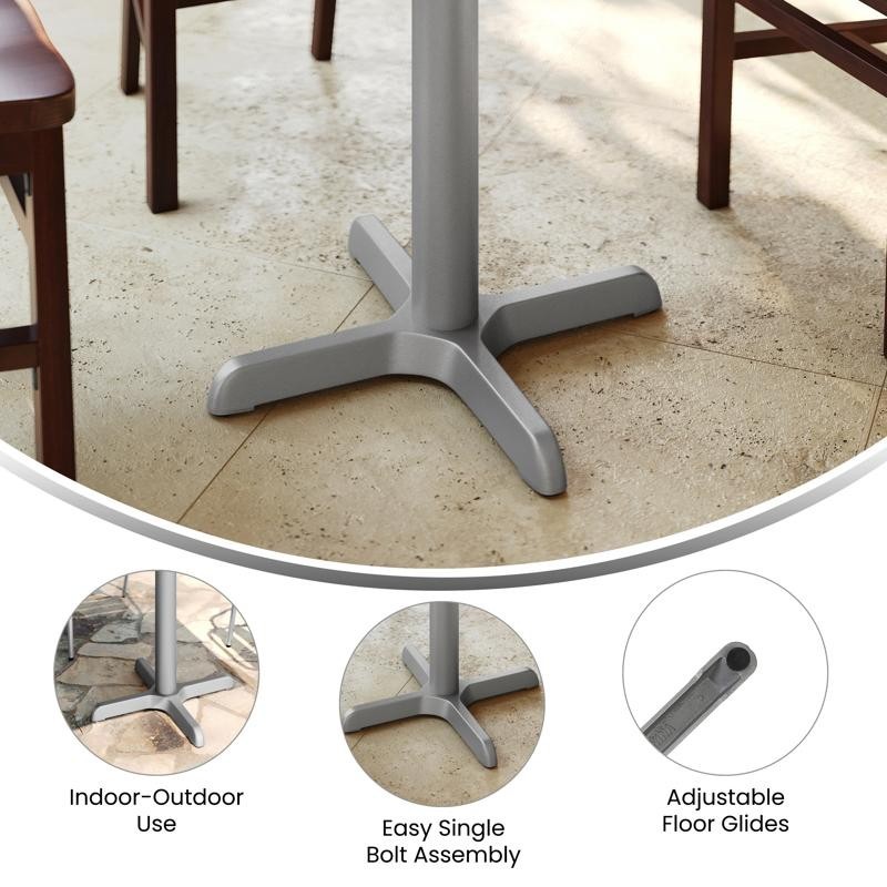 22'' x 22'' Restaurant Table X-Base with 3'' Dia. Table Height Column in Silver