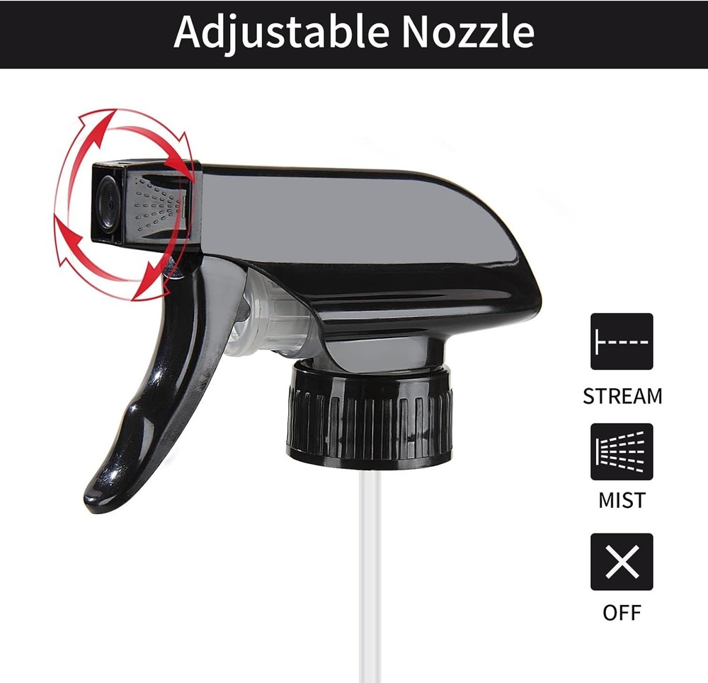 Durable Black Trigger Sprayers with Adjustable Mist Stream for Home & Office