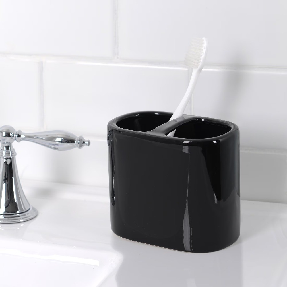 Basic Rich Black Ceramic Toothbrush Holder for Adults