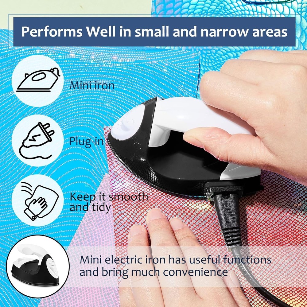 Compact Black Mini Iron with Charging Base for Effortless Heat Transfer