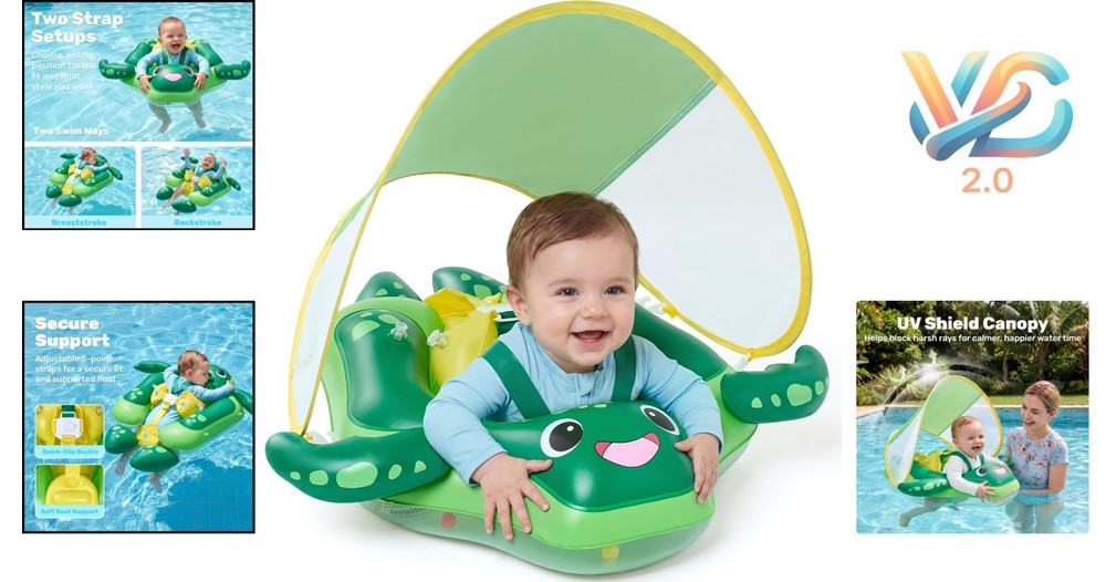 Baby Float Ring with Removable Sun Canopy Infant Swim Float Pool Accessory