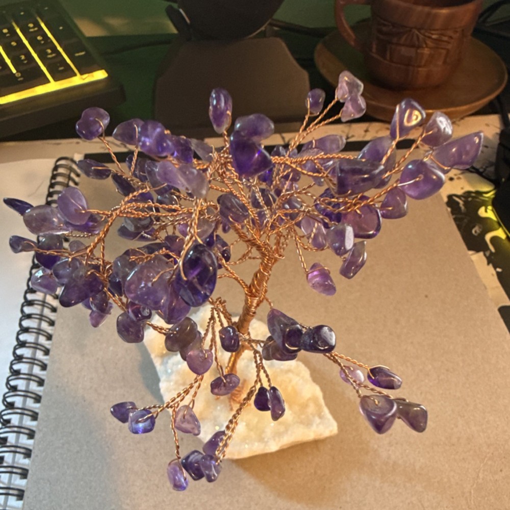 Amethyst Gemstone Tree on Crystal Cluster Base Decorative Piece