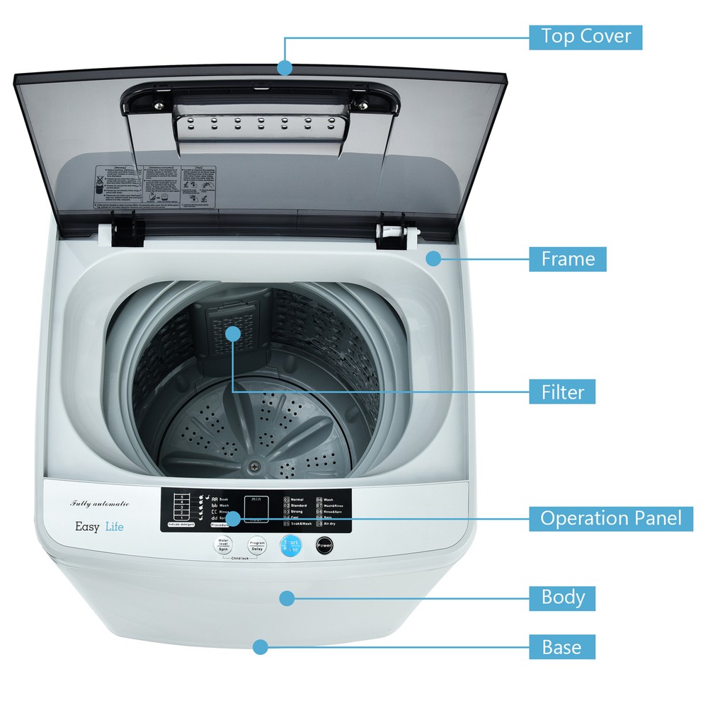 Full-Automatic Washing Machine Portable Compact Laundry Washer Spin 8.8 lbs
