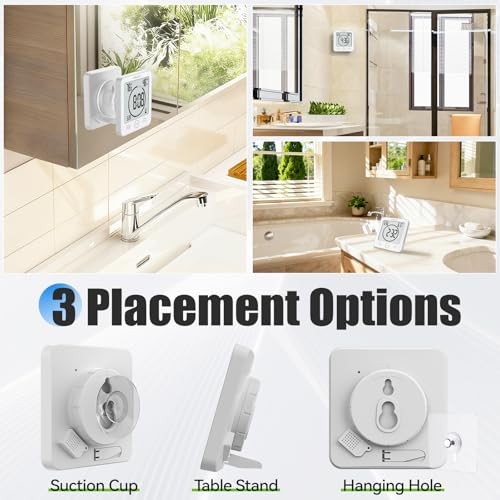 Shower Clock Waterproof Bathroom Clock with Timer/Temperature/Humidity, White