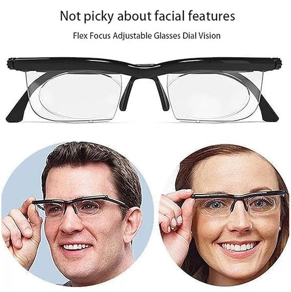 Dial Adjustable Glasses Variable Focus For Reading Distance Vision Eyeglasses US
