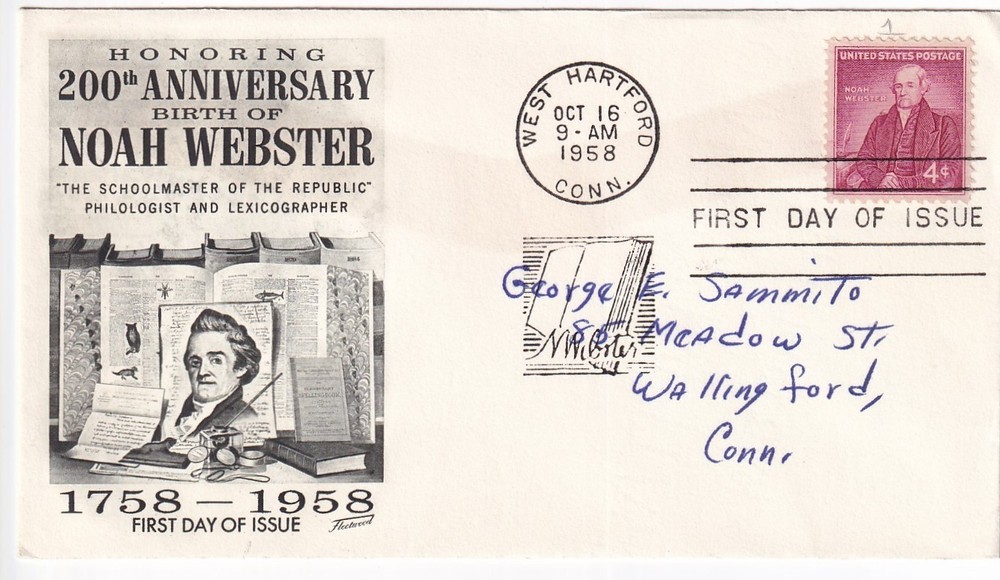 STAMP US SCOTT 1121 "Noah Webster" 1958 4 CENT FDC - A