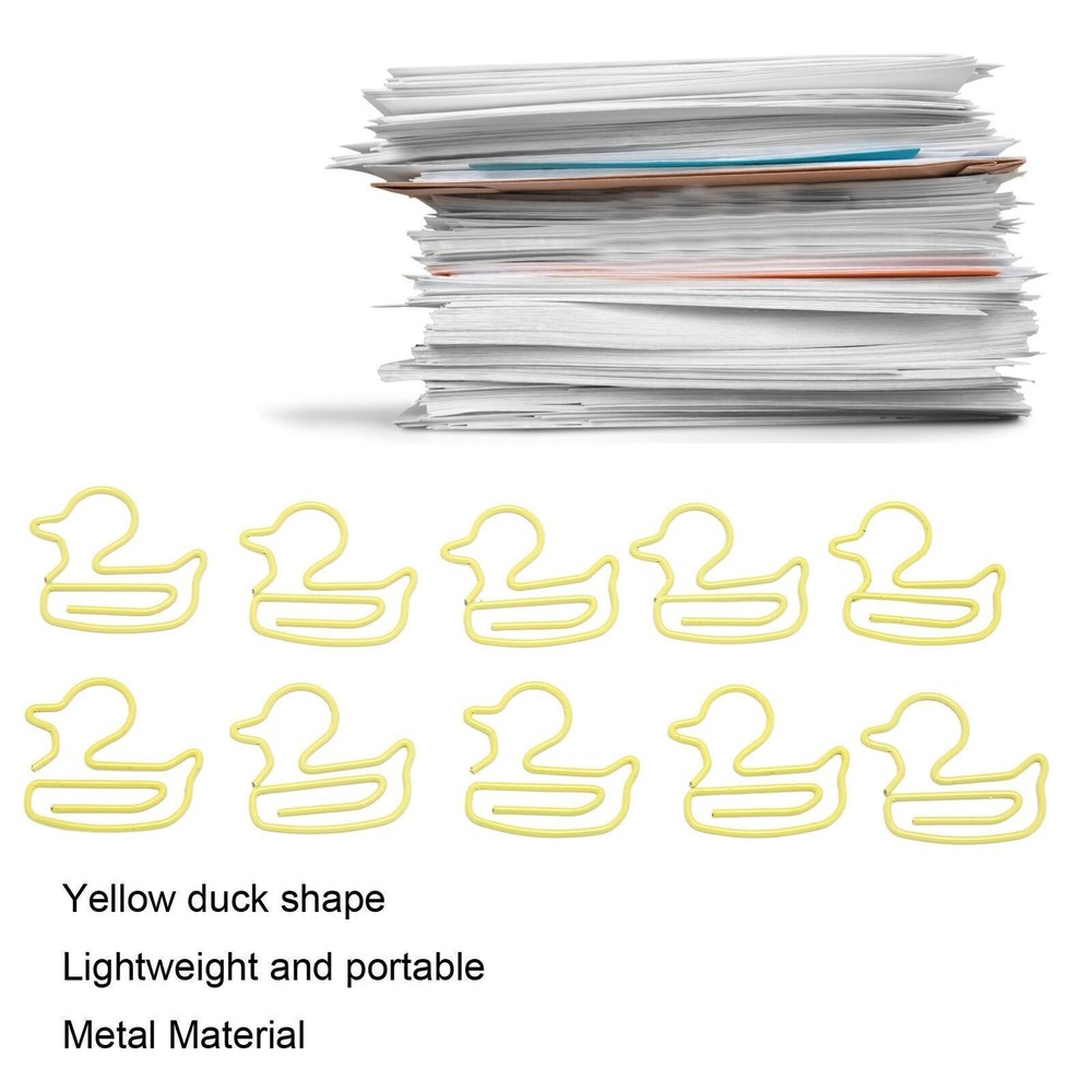 100Pcs Paper Clips Yellow Duck Shape Lightweight Portable Electroplating Process