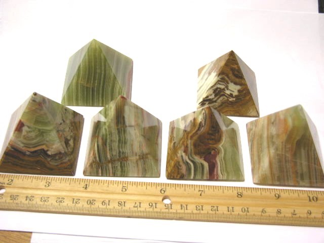 Pyramid solid onyx multicolored hand carved polished 2X2" four {4} pyramid lot