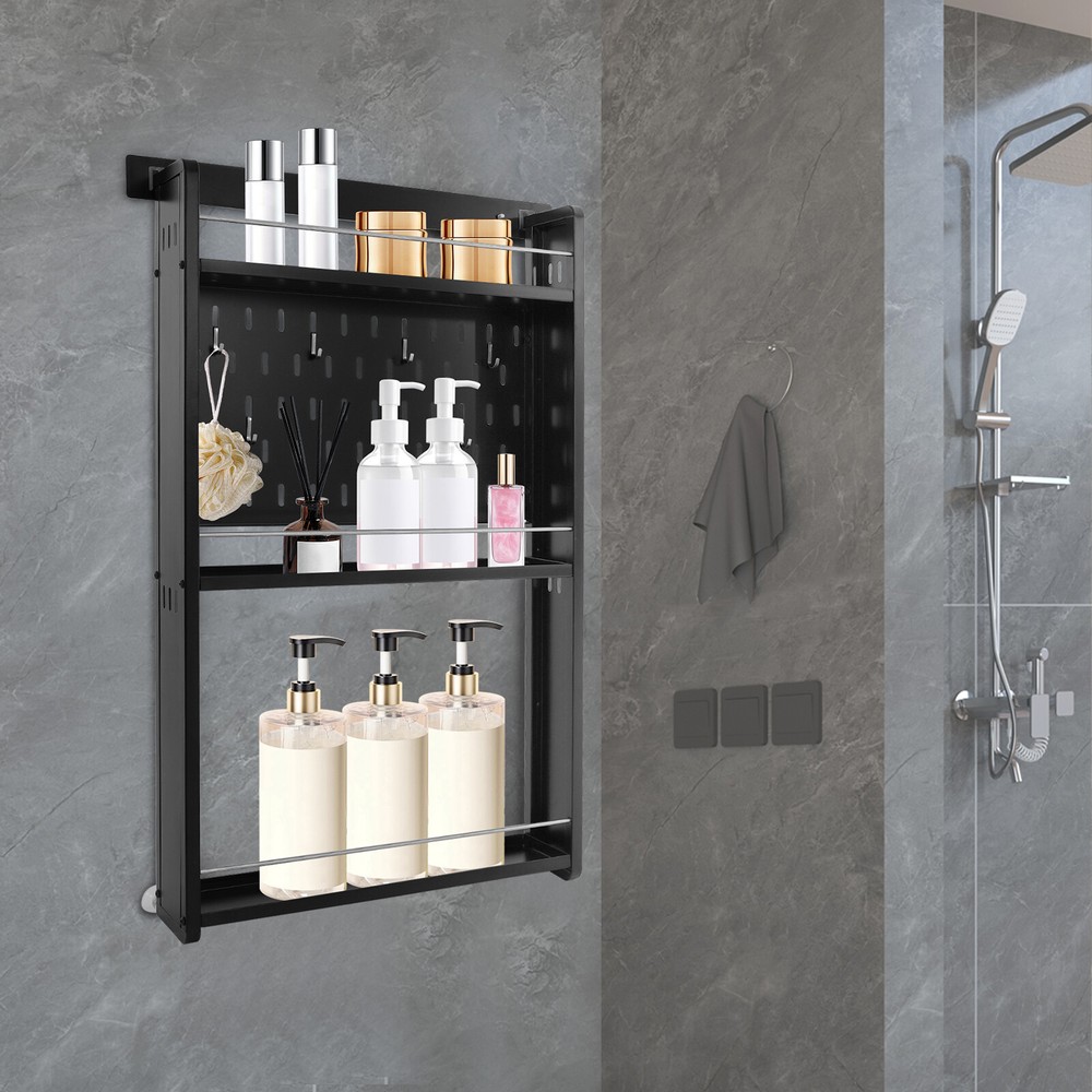 3-Tier Wall-Mounted Storage Rack with 6 Hooks for Kitchen & Home Use