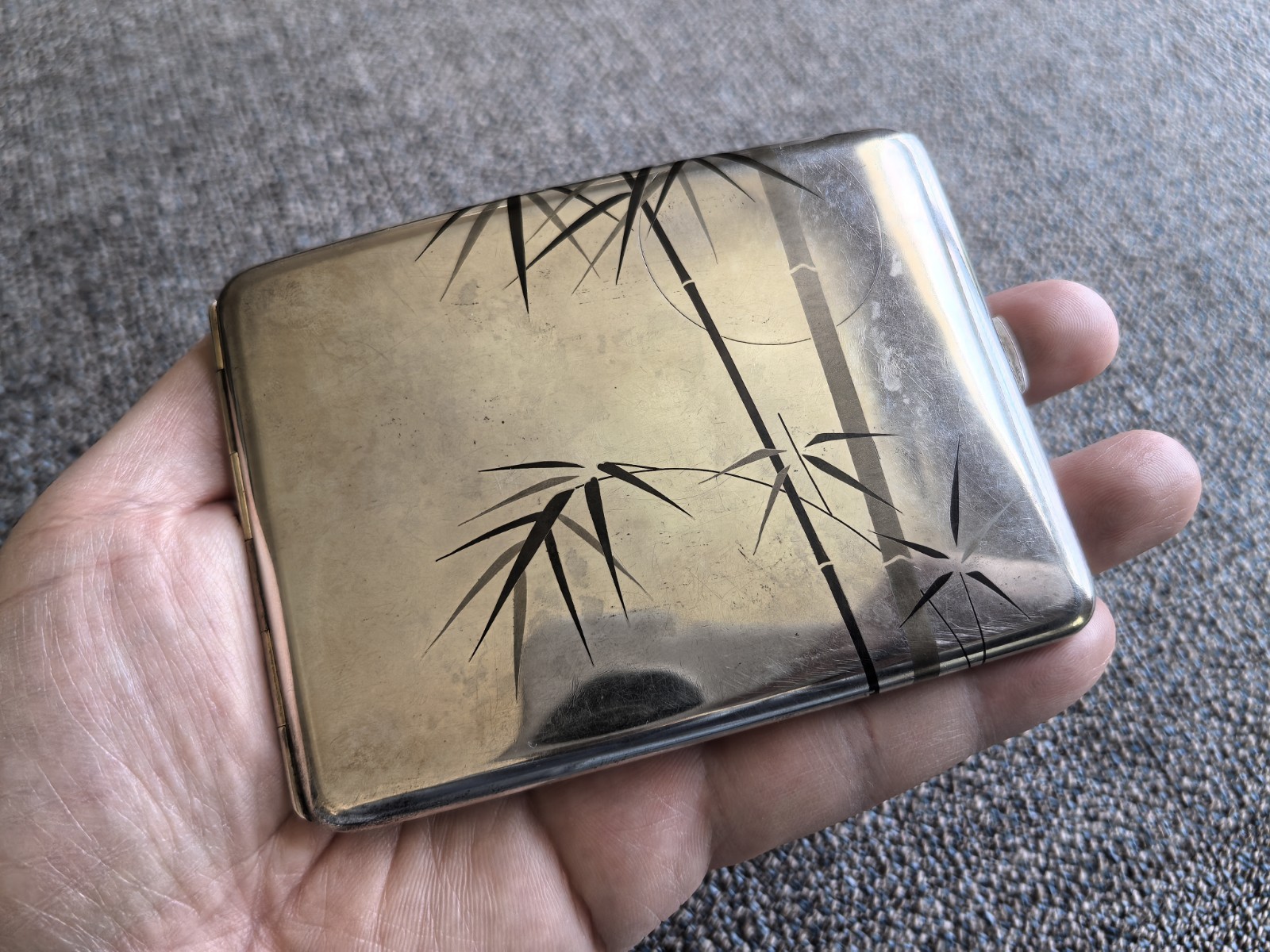 Vintage Japanese K.Uyeda Sterling Silver Cigarette Case with Bamboo Design