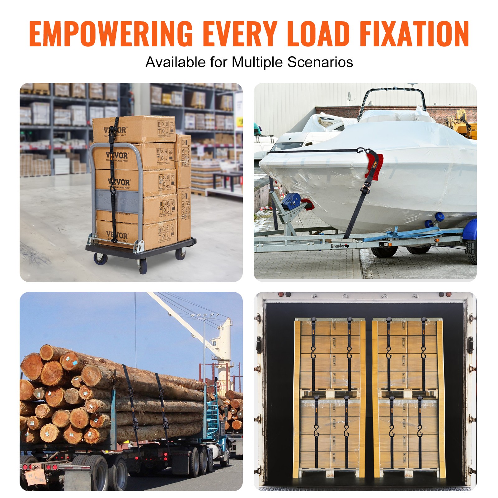 VEVOR 4 Pack Ratchet Tie Down Straps 2200 lbs 1"x15' Heavy Duty for Cargo