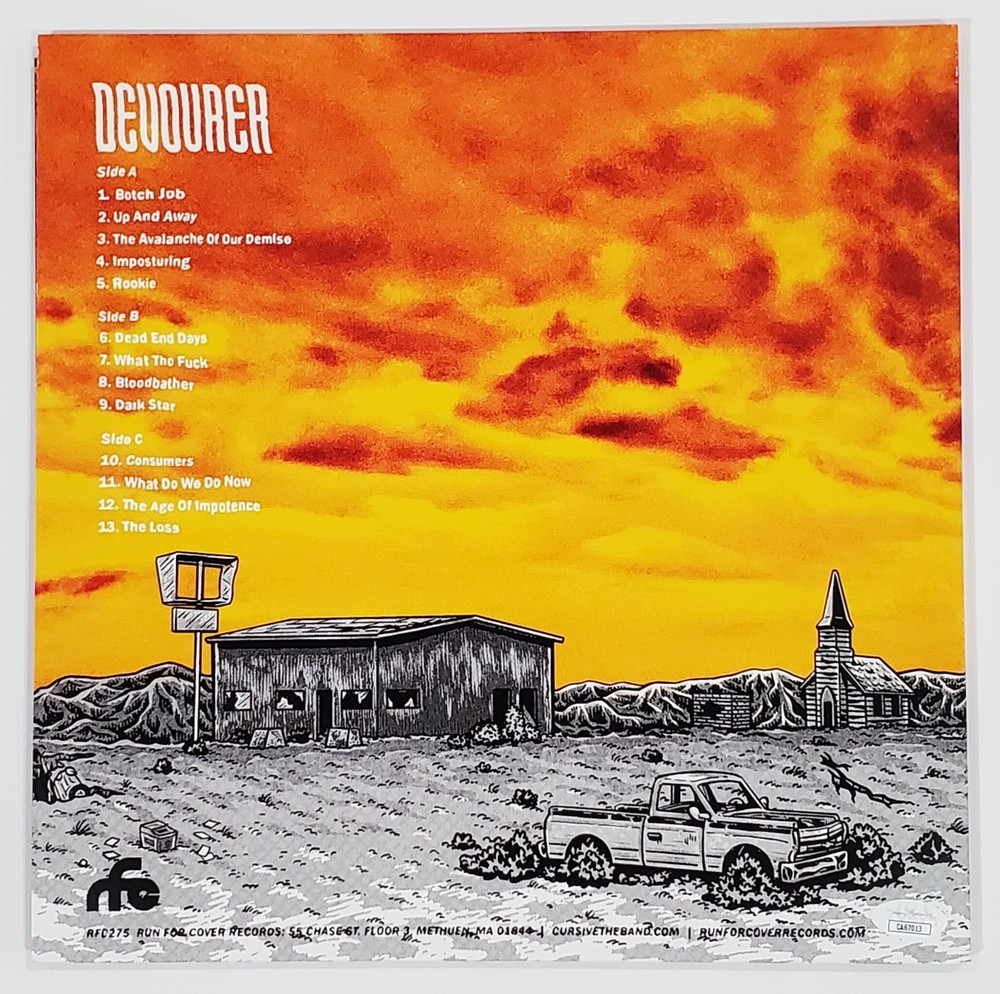 CURSIVE BAND SIGNED DEVOURER VINYL LP RECORD ALBUM W/JSA CERT GET FIXED