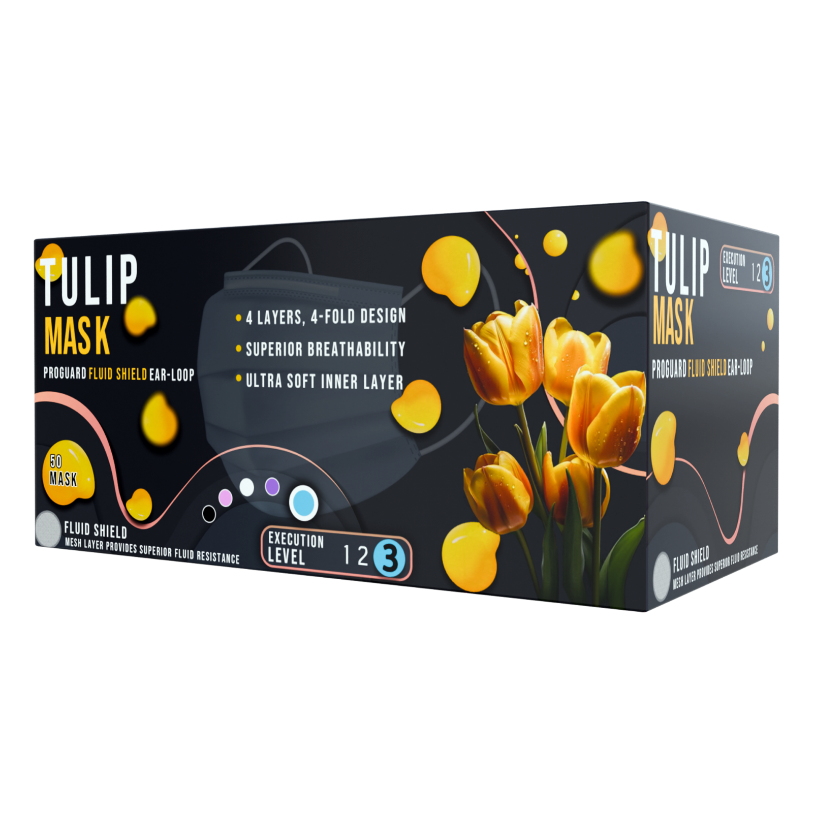 50 Blue ASTM Level 3 Face Masks 4-Ply, Disposable Surgical Medical Shield Tulip