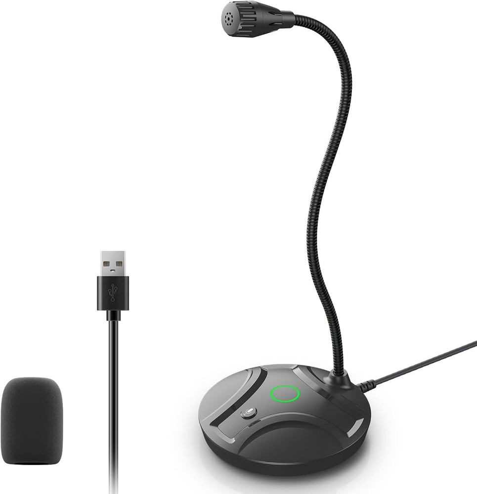 Plug & Play USB Computer Microphone, Flexible Gooseneck & Mute Button LED – De