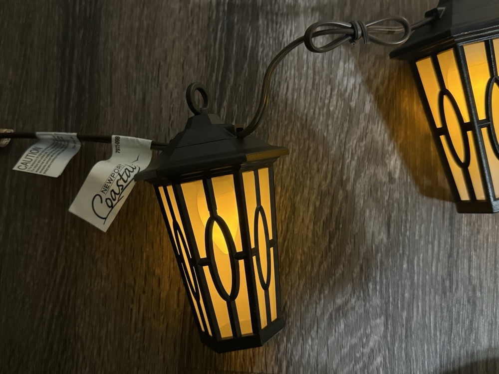 Patio Lights 7-Light Black LED Carousel String Lanterns New